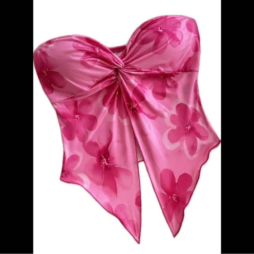 Pink, Tropical Flower, Bandeau Top